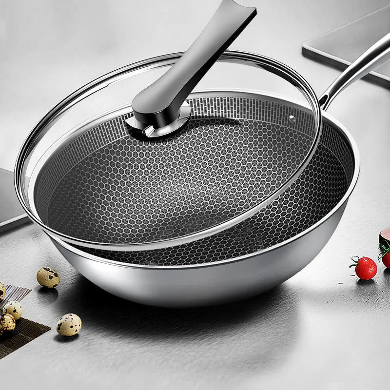 Stainless Steel Wok: No Oily Smoke, Non-stick, Household Cookware